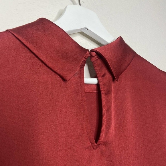 VINCE CAMUTO Ruffle Flutter Sleeve Mock Neck Merlot Blouse XS - Picture 7 of 8